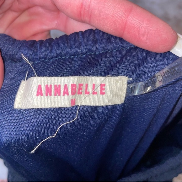 Annabelle A'GACI Sleeveless High/low Dress ruffle top Navy Blue belted SZ M - Picture 6 of 10